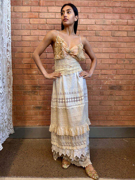 Heather, reworked tiered 40s lace dress
