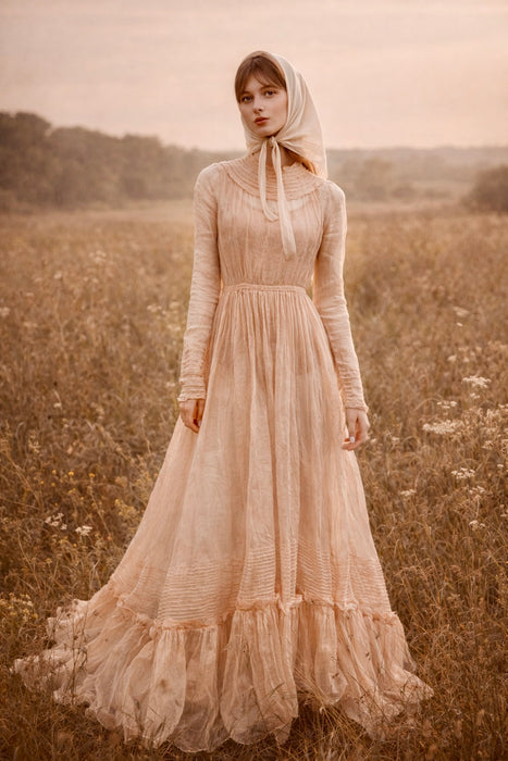 Toni, Victorian blush pink organza long gown