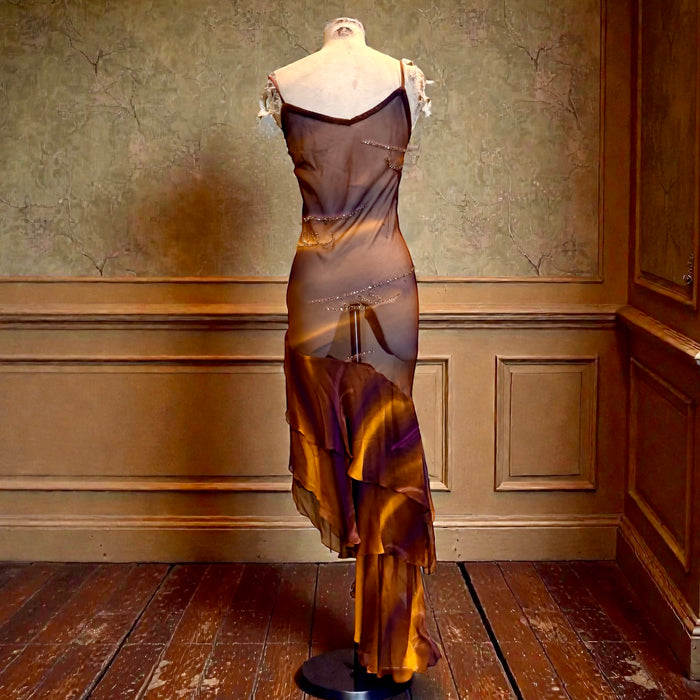 Felix, 90s silk chiffon beaded bias cut frill dress