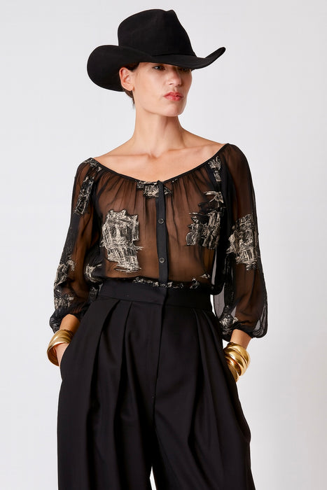 Hermés, 90s silk print jacquard blouse