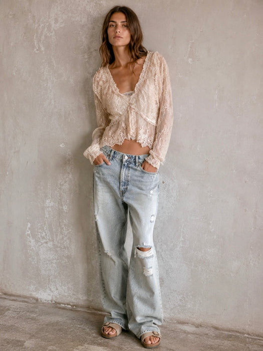 Medina, reworked 30s long sleeved French lace blouse with ribbon florals