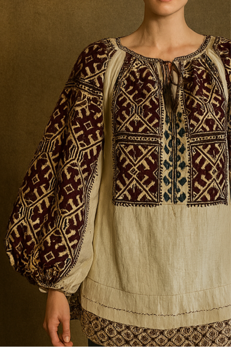 Shoala, 40s cotton embroidered and beaded blouse