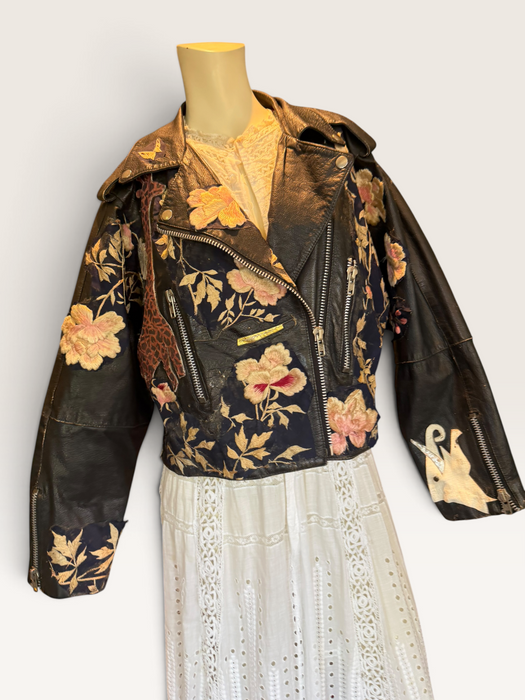 Omega, reworked 70s embroidered biker jacket