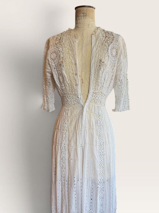 Adina, Edwardian white lace and eyelet long dress