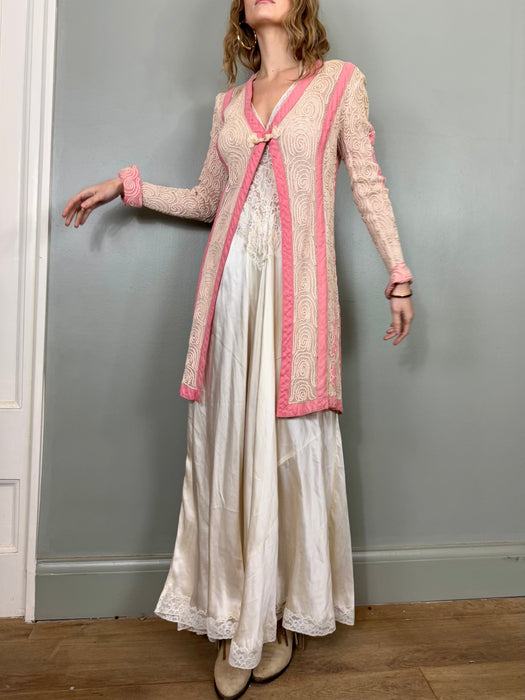 Basma, 20s pink and cream cotton ribbon work jacket
