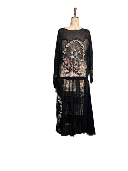 Orla, 30s silk and lace embroidered dress