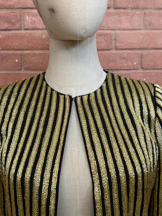 Oscar de la Renta, Y2K beaded gold and black fringed jacket