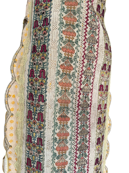 Chiara, 19th C Greek hand woven embroidered waistcoat with a faux fur collar and beaded side pocket