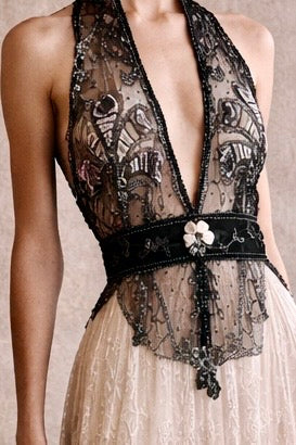 August, reworked Victorian French lace and 20s beaded dress