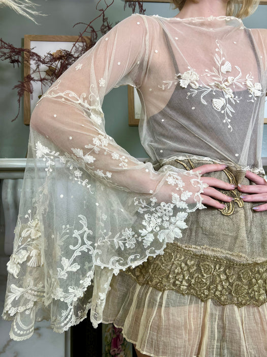 Dorian, cream and gold lace dress