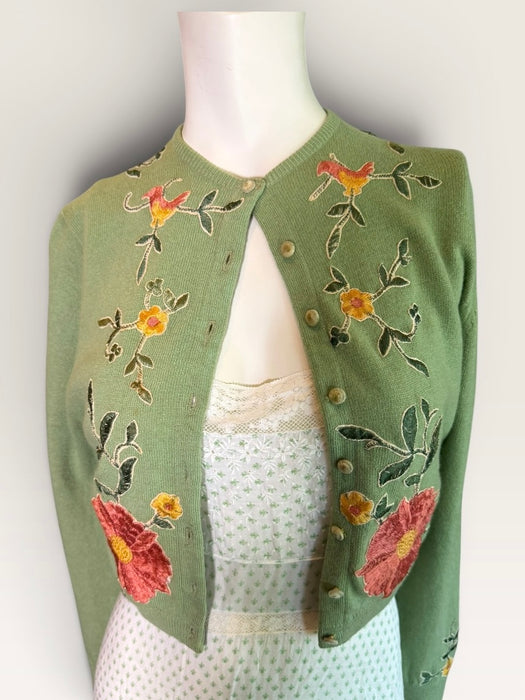 Helen Bond, 1950s cashmere floral cardigan