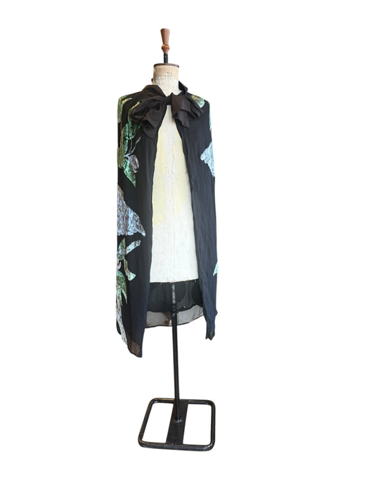 Hanna, Art Nouveau silk devorée chiffon cape with large bird and floral print