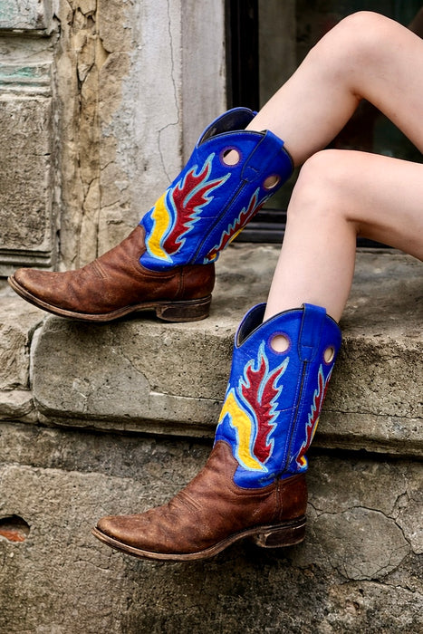 Waco, original 70s leather hand painted stitched cowboy boots