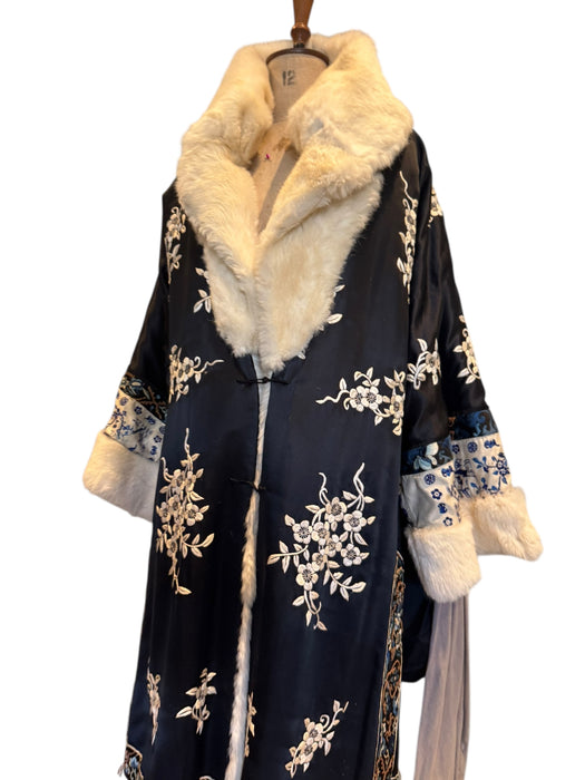 Omnia, 30s silk embroidered reversible fur coat