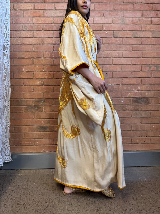 Viking, 40s cream silk and gold Phoenix embroidered kimono