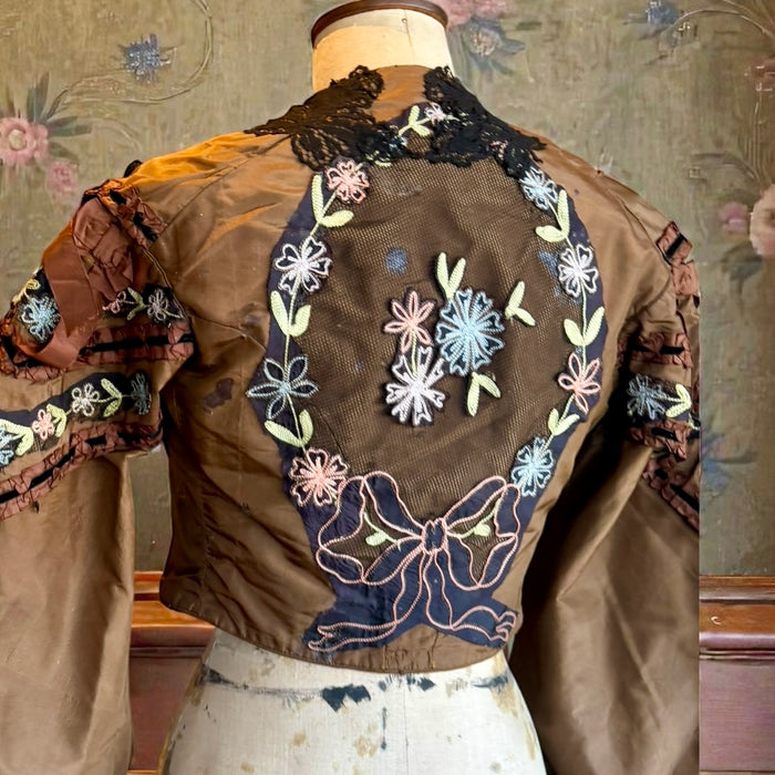 Tilly, repurposed Victorian silk and lace jacket