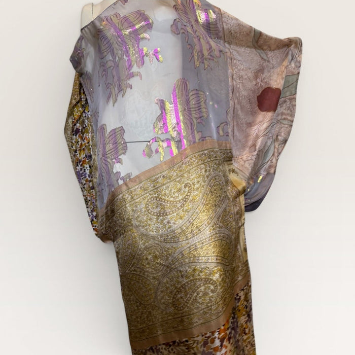 Claudia, reworked reversible vintage silk Kaftan with side leg slip