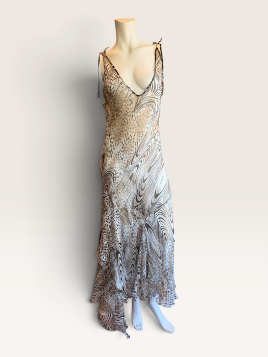 Ranah, 90s bias cut animal print asymmetric chiffon dress