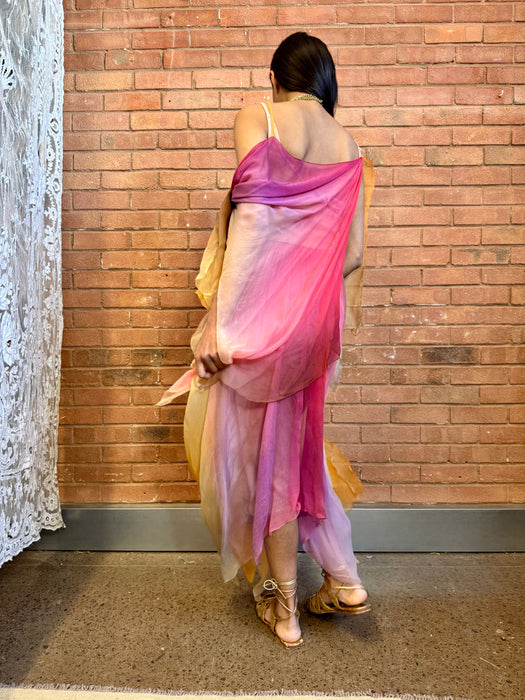Frank Usher, 70s chiffon ombré handkerchief dress