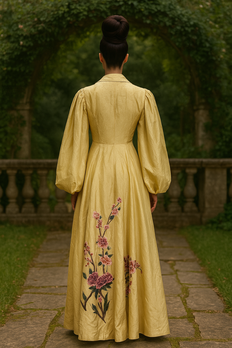 Magda, 40s silk coat with floral embroidery and voluminous sleeves