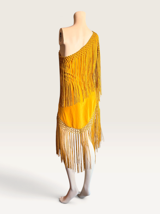 Magnolia, vintage floral silk embroidered piano shawl fringed, draped dress