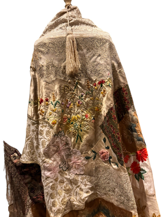 Donna, Reworked 40s Kashmiri embroidered patchwork fringed cape
