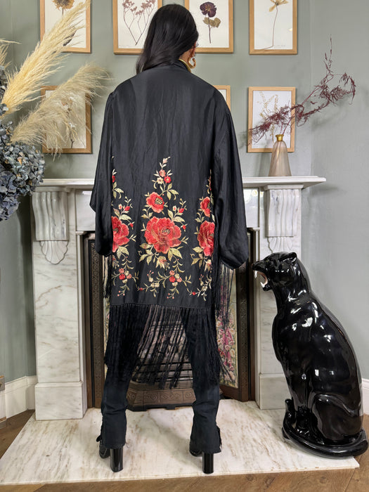 Joey, 30s fringed floral embroidered kimono
