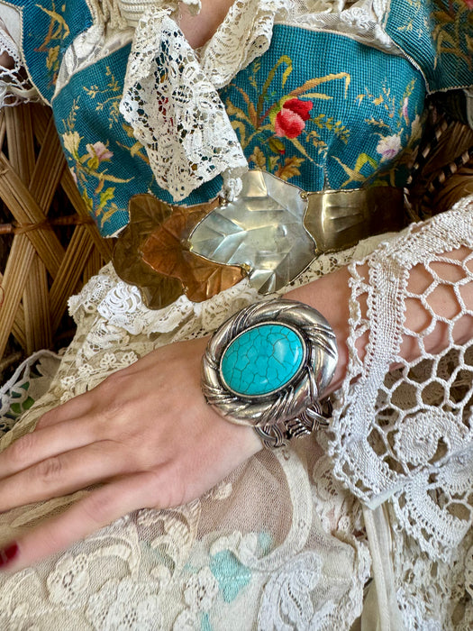 Alfie, 70s silver and faux turquoise cuff