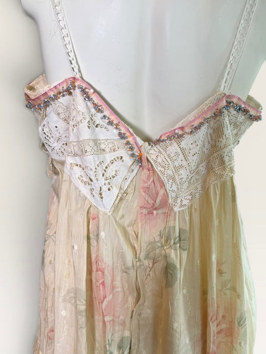 Mattie, reworked Victorian frill, floral cotton dress and lace beaded details