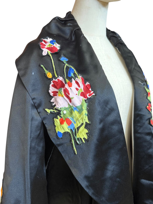 Fable, 20s silk black cocoon floral coat