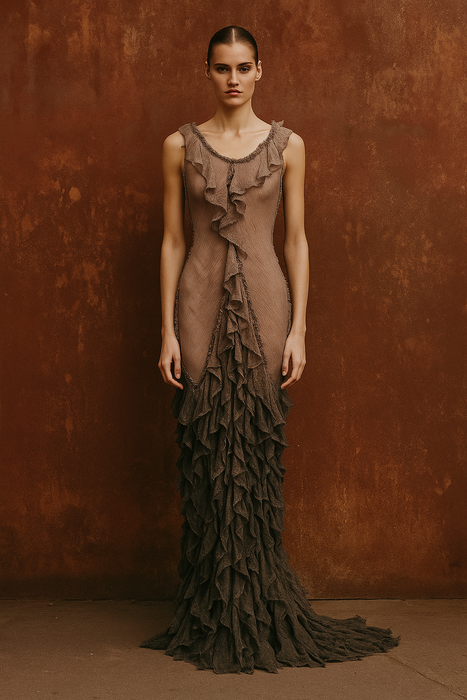 Anita, hand dyed vintage fishtail ombré muslin tiered dress