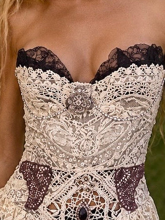 Forrest, reworked 40s boned corset with handmade Victorian lace, 20S Beading and silver Victorian filigree pendant