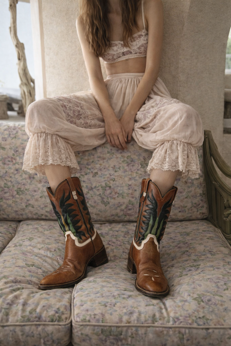 Houston, 70s brown hand painted leather boots