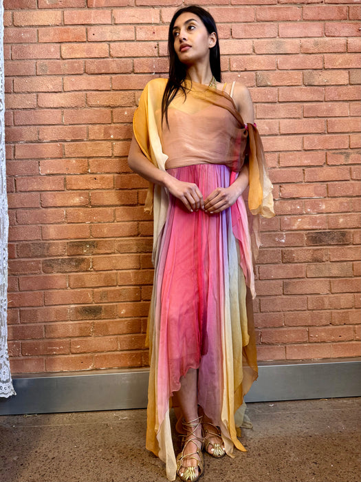 Frank Usher, 70s chiffon ombré handkerchief dress