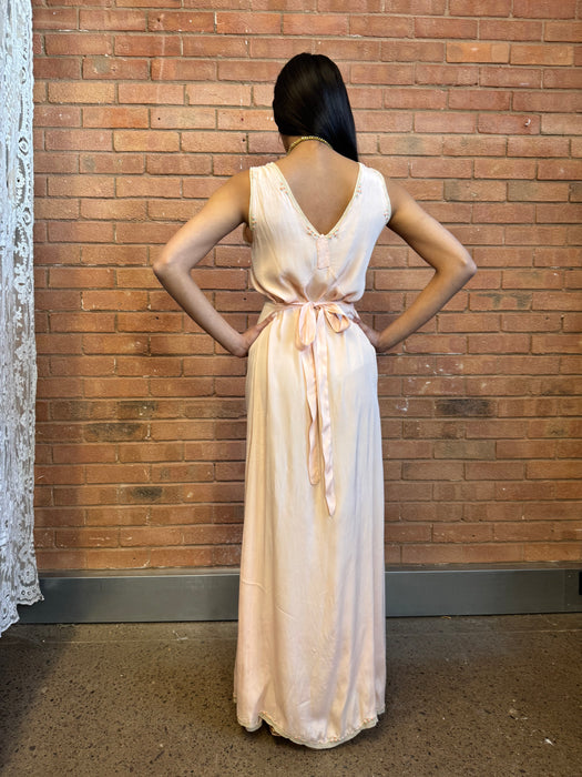 Tabitha, 20s silk bias cut dress with hand made florals