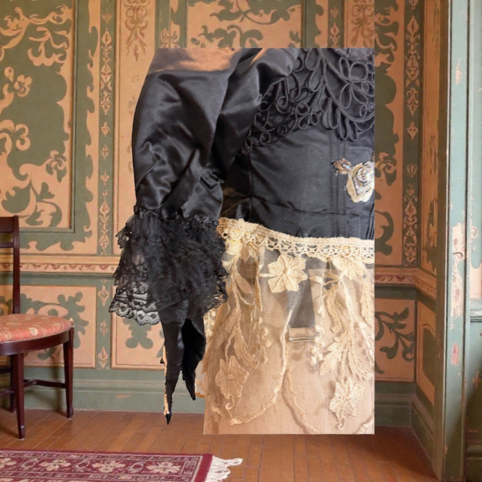 Jolene, embellished Victorian silk and lace button sleeve jacket