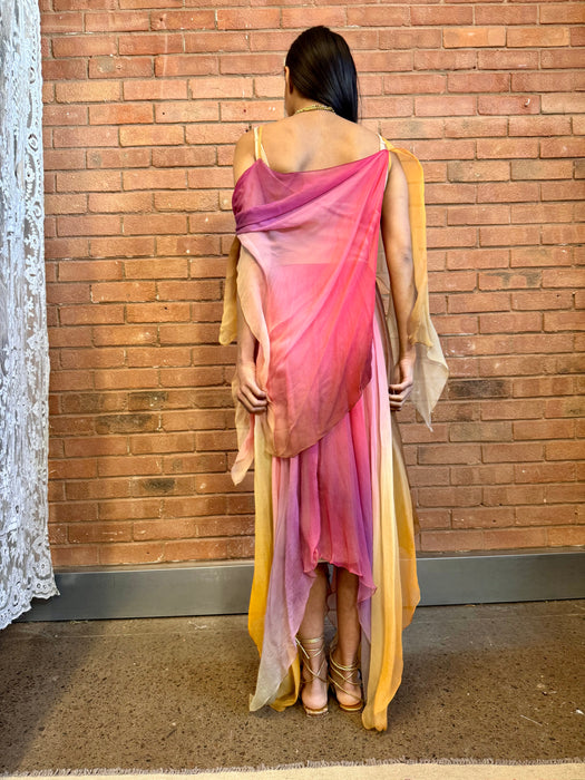 Frank Usher, 70s chiffon ombré handkerchief dress