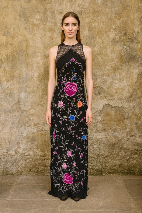 Paris, reworked 40s embroidered floral fringed shawl dress