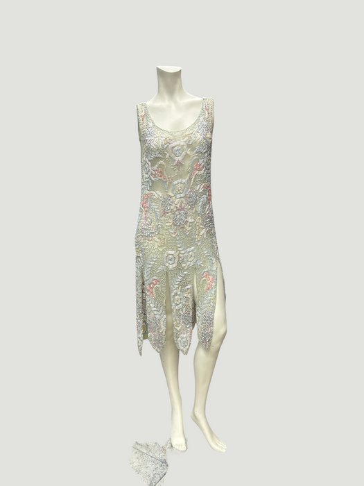 Taylor, original 20s mint green beaded flapper dress