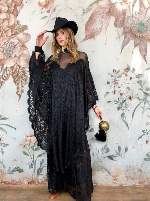 Fox, 70s black lace and chiffon dress