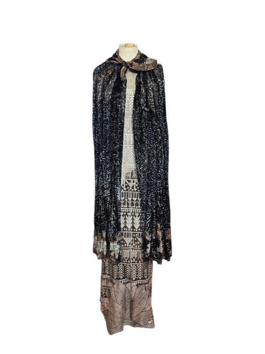 Tilly, original 20s black sequins long cape with beaded florals