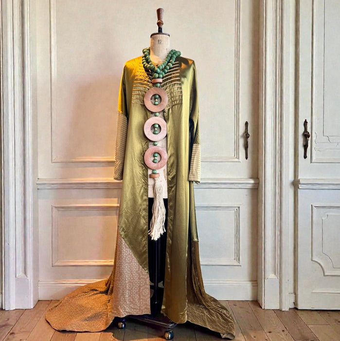 Rifat Ozbek, 90s silk and velvet long handkerchief hem robe