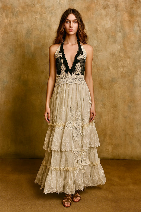 Saturne, reworked Victorian and 1920s organza ruffle halterneck dress