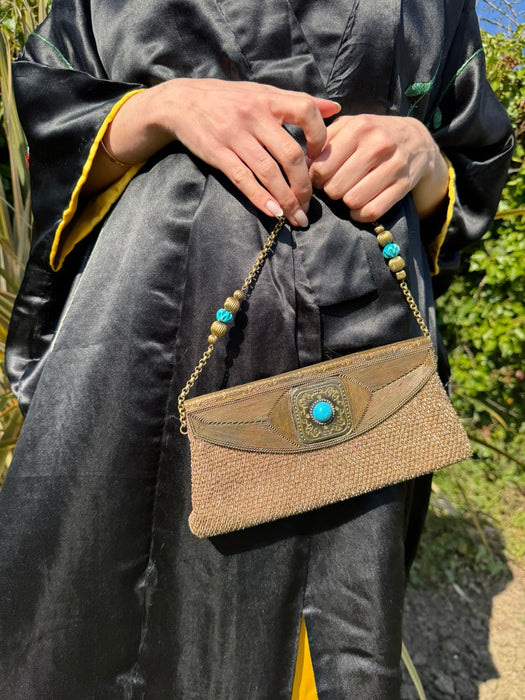 Kylie, 30s gold and turquoise beaded handbag