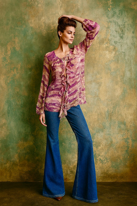 Roberto Cavalli, early 80s silk print ruffle blouse
