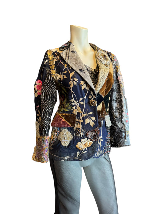 Eros, reworked patchwork and beaded 70s single breasted blazer