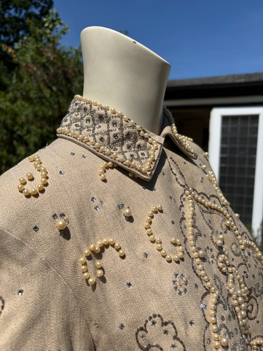 Odette, 1960s cocoon sleeves beaded metallic pearl jacket