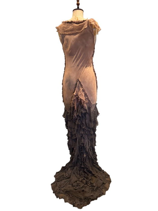 Anita, hand dyed vintage fishtail ombré muslin tiered dress