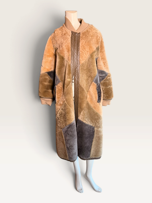 Tilly, 1980s reversible sheepskin and suede patchwork coat