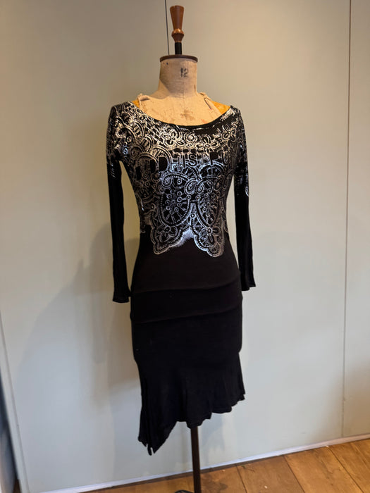 Buddhist Punk, 90s jersey beaded asymmetrical dress